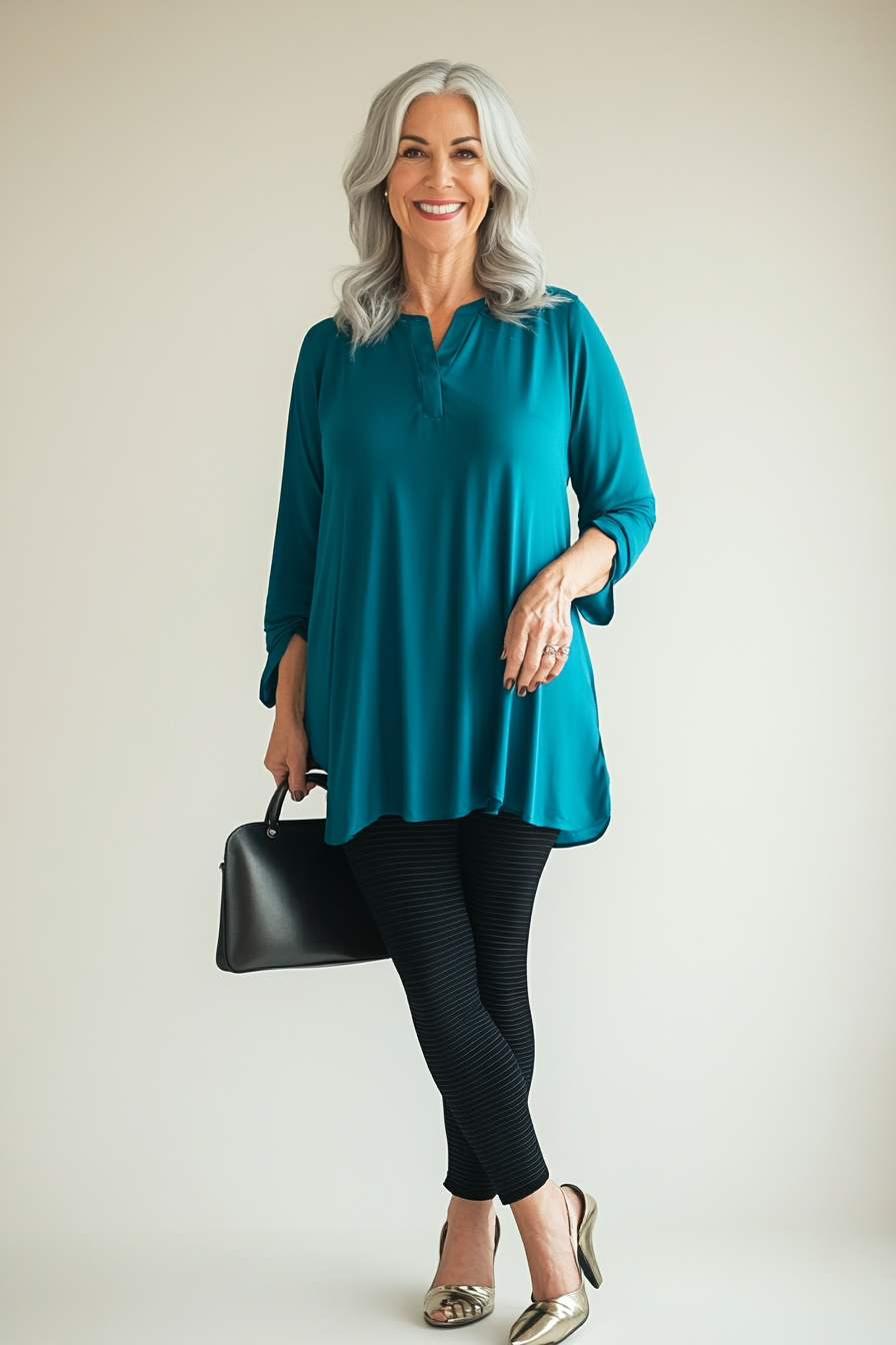 17. Effortless Tunic & Leggings (Hip Outfits For Women Over 50) - Hip Outfits For Women Over 50