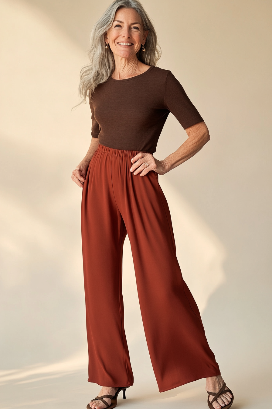 21. Breezy Palazzo Pants & Fitted Top (Hip Outfits For Women Over 50) - Hip Outfits For Women Over 50