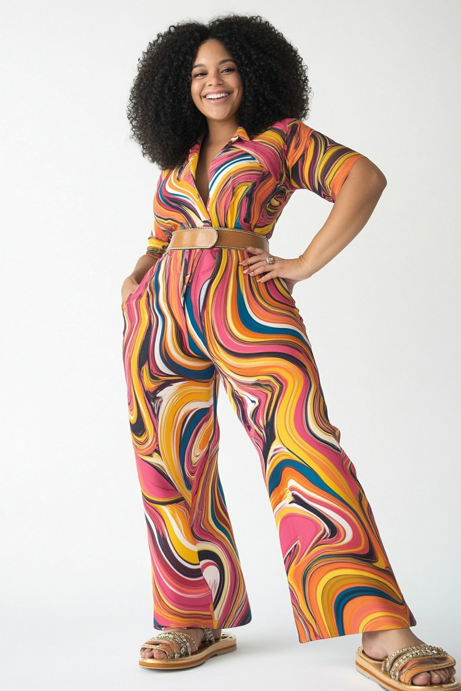 15. The Psychedelic Print Jumpsuit (Retro Outfit Ideas) - Retro Outfit Ideas
