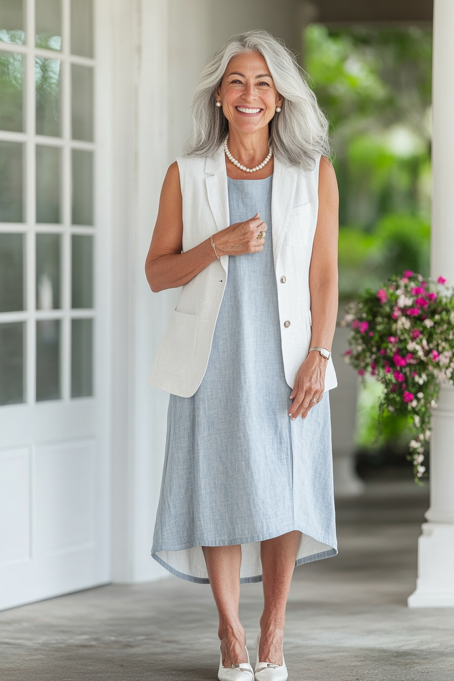 3. Sleeveless Chambray Ease (Denim Dress Outfits For Women Over 50) - Denim Dress Outfits For Women Over 50