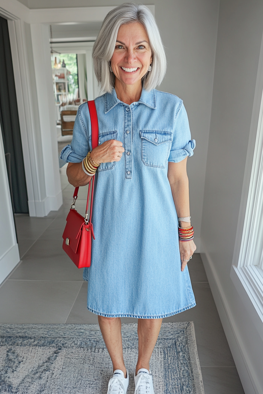7. Cuffed Sleeve Simplicity (Denim Dress Outfits For Women Over 50) - Denim Dress Outfits For Women Over 50