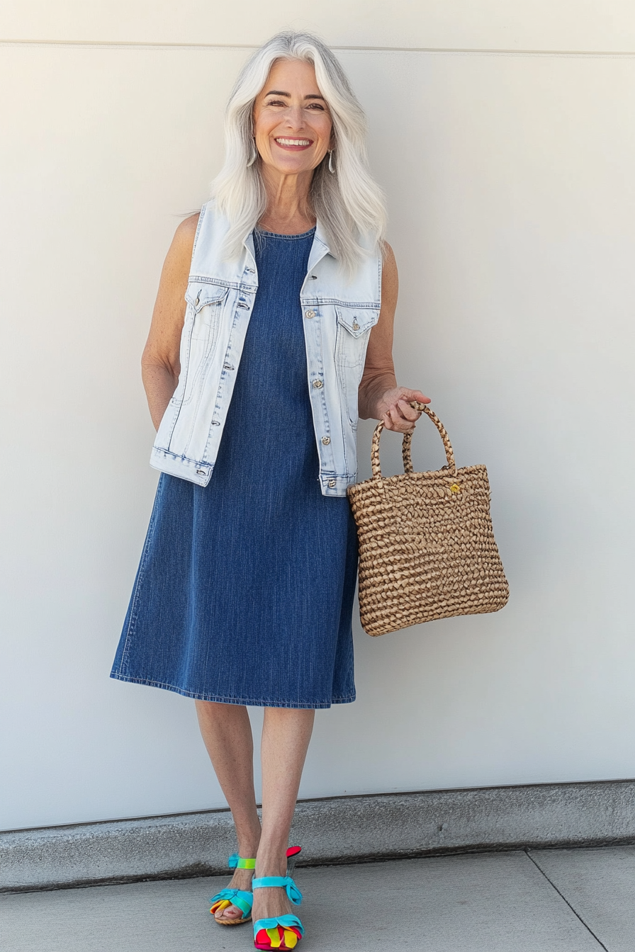 11. Cropped Denim Jacket Combo (Denim Dress Outfits For Women Over 50) - Denim Dress Outfits For Women Over 50