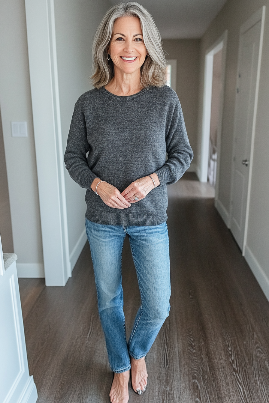 2. Relaxed Denim & Knit Combo (Casual Clothing Styles For Women Over 50) - Casual Clothing Styles For Women Over 50