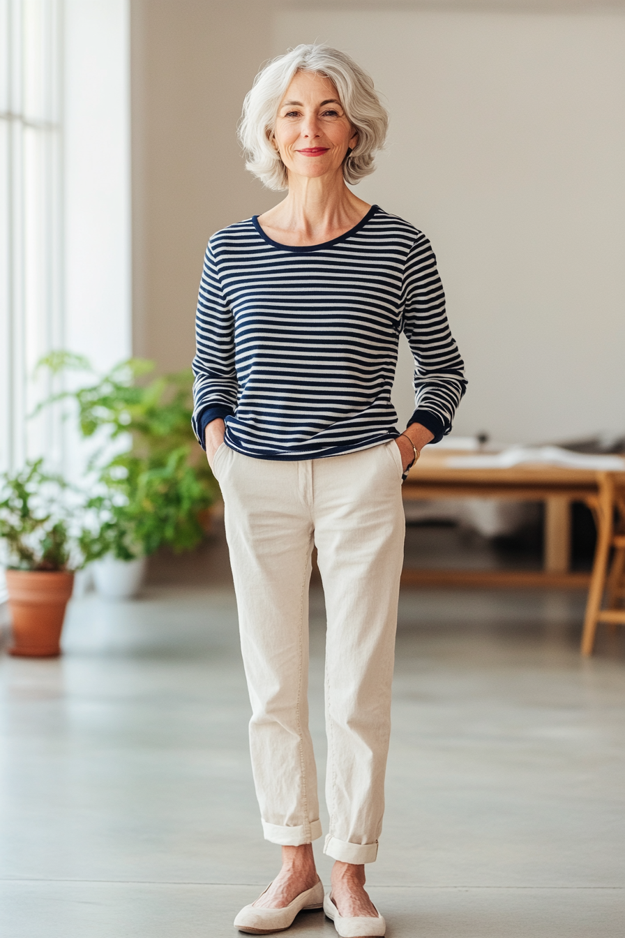 4. Striped Pullover Charm (Casual Clothing Styles For Women Over 50) - Casual Clothing Styles For Women Over 50