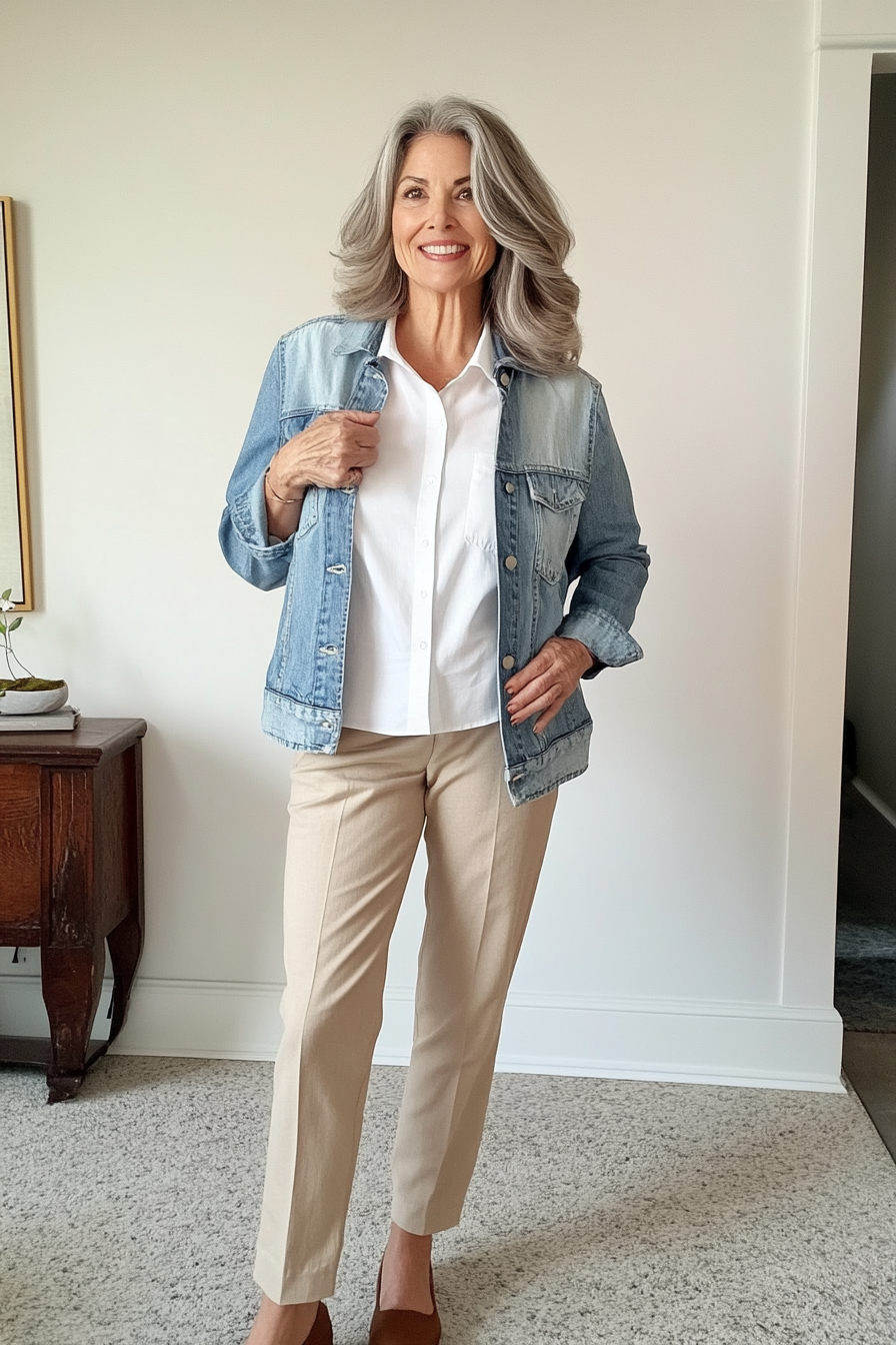 11. Classic White Shirt Combo (Casual Clothing Styles For Women Over 50) - Casual Clothing Styles For Women Over 50