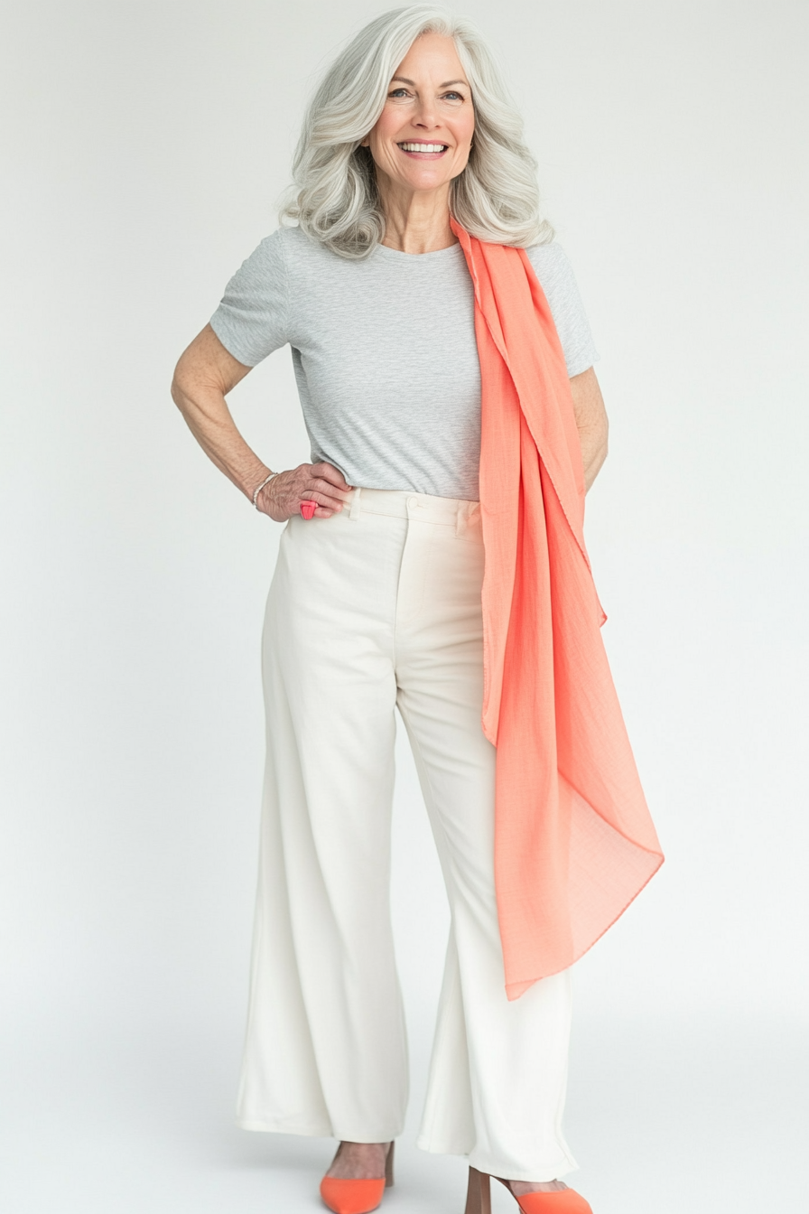 16. Soft Neutrals with a Pop (Casual Clothing Styles For Women Over 50) - Casual Clothing Styles For Women Over 50