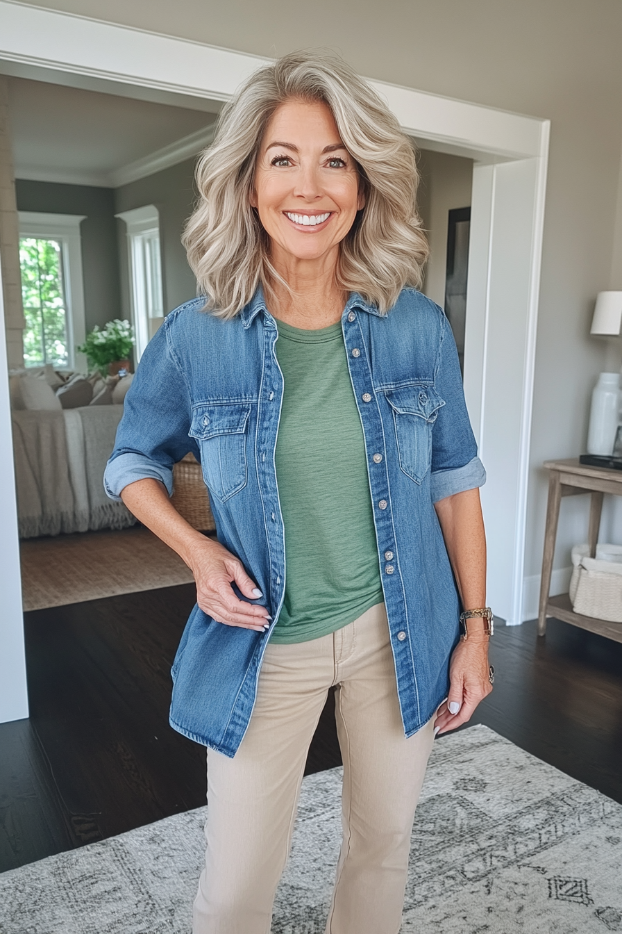 21. Layered Denim Days (Casual Clothing Styles For Women Over 50) - Casual Clothing Styles For Women Over 50