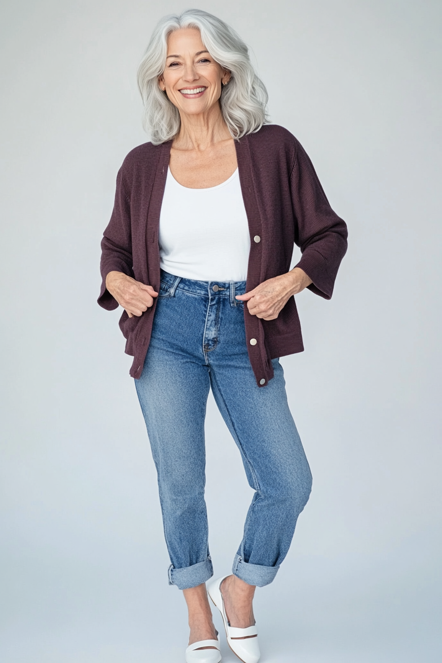 26. Cropped Cardigan & Denim (Casual Clothing Styles For Women Over 50) - Casual Clothing Styles For Women Over 50